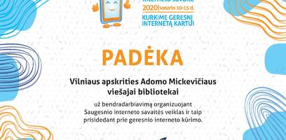 Padėka už Saugesnio interneto savaitės veiklas