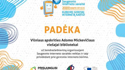 Padėka už Saugesnio interneto savaitės veiklas