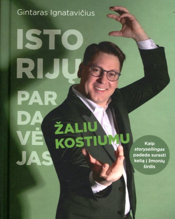 Istorijų pardavėjas žaliu kostiumu
